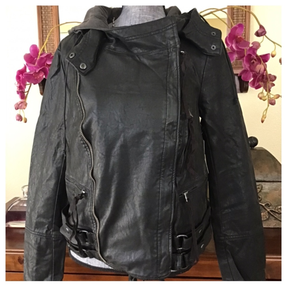 Free People Cleo Vegan Moto Hooded Jacket.  NWT. - Picture 5 of 13